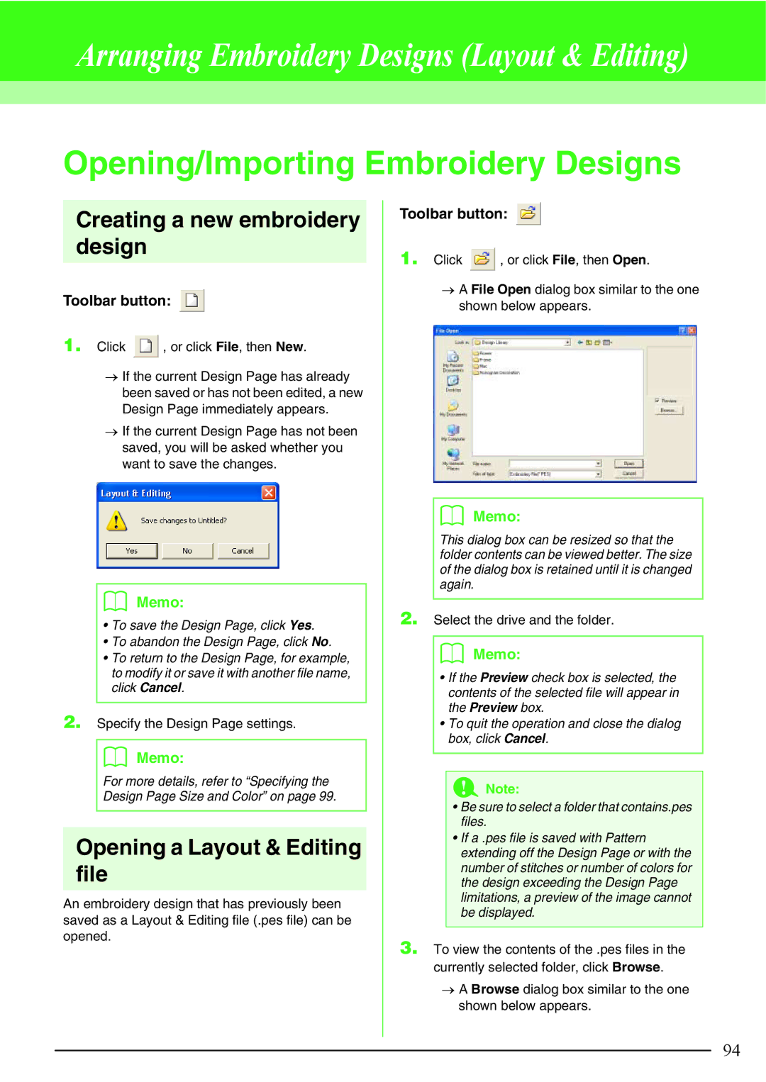 Brother PE-DESIGN V7 instruction manual Opening/Importing Embroidery Designs, Creating a new embroidery design 