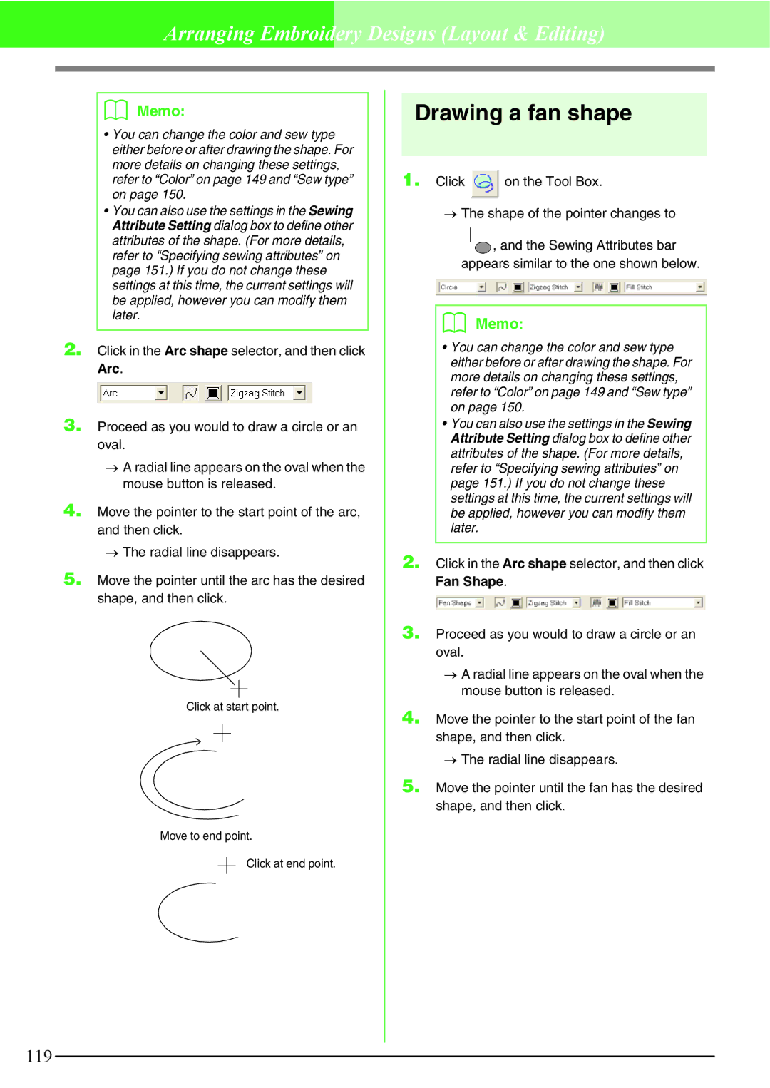 Brother PE-DESIGN V7 instruction manual Drawing a fan shape 