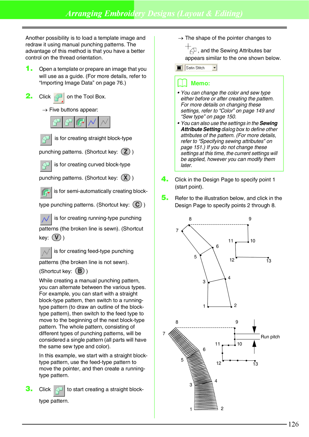 Brother PE-DESIGN V7 instruction manual Click in the Design Page to specify point 1 start point 