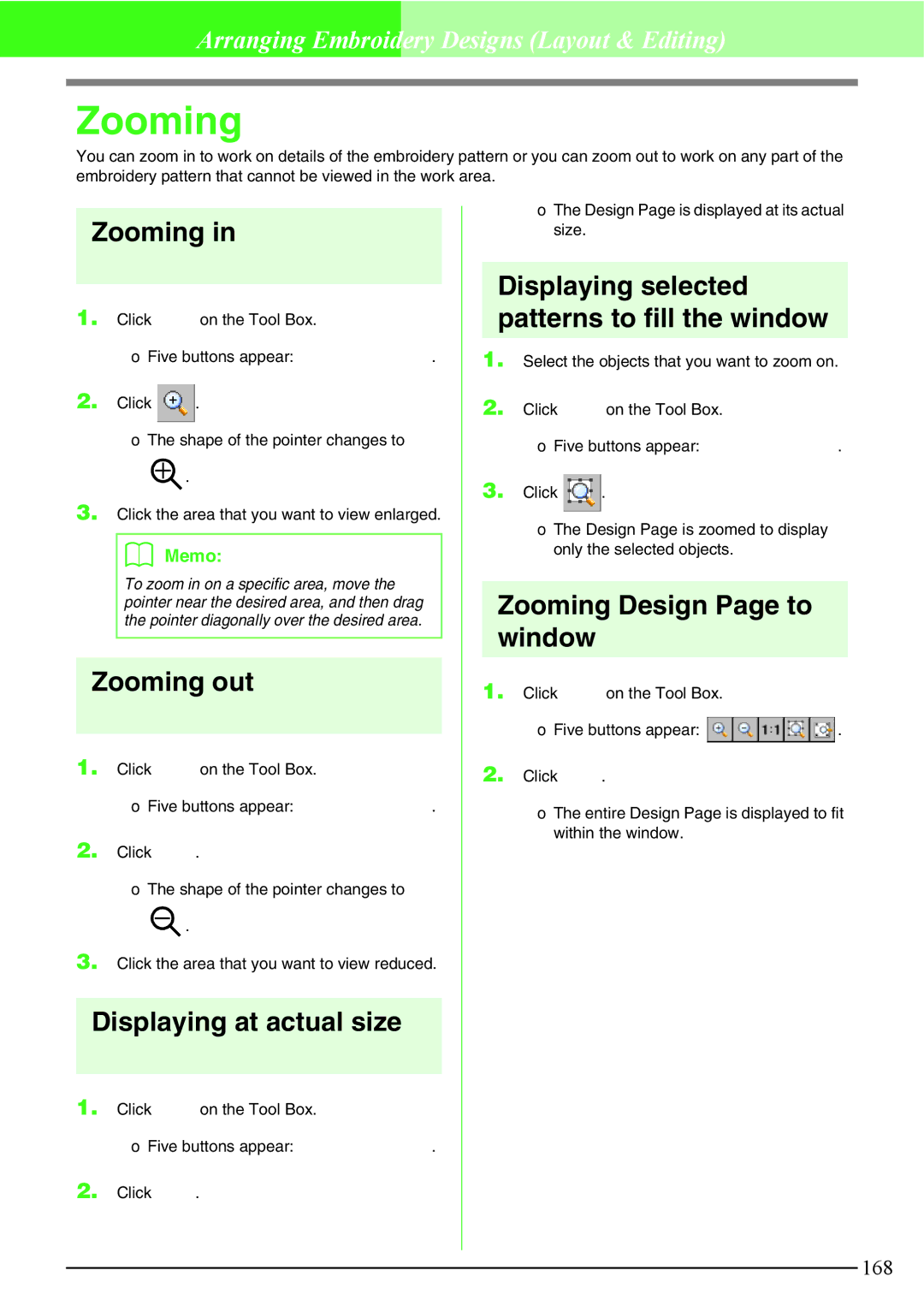 Brother PE-DESIGN V7 instruction manual Zooming 