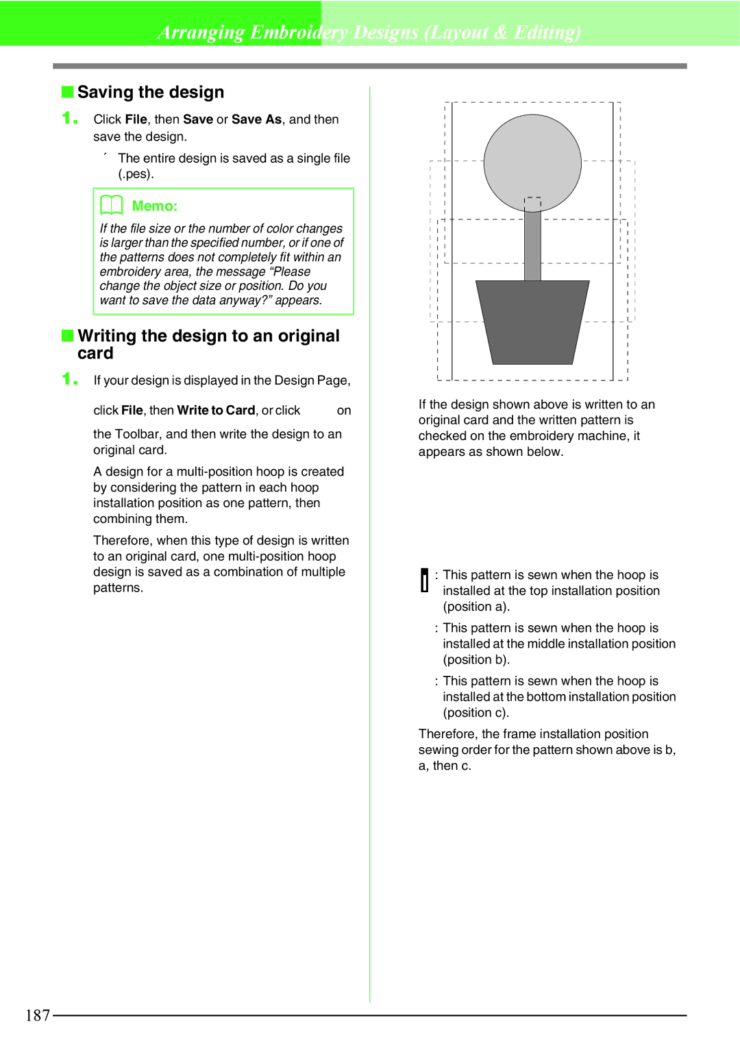 Brother PE-DESIGN V7 instruction manual Saving the design, Writing the design to an original card 