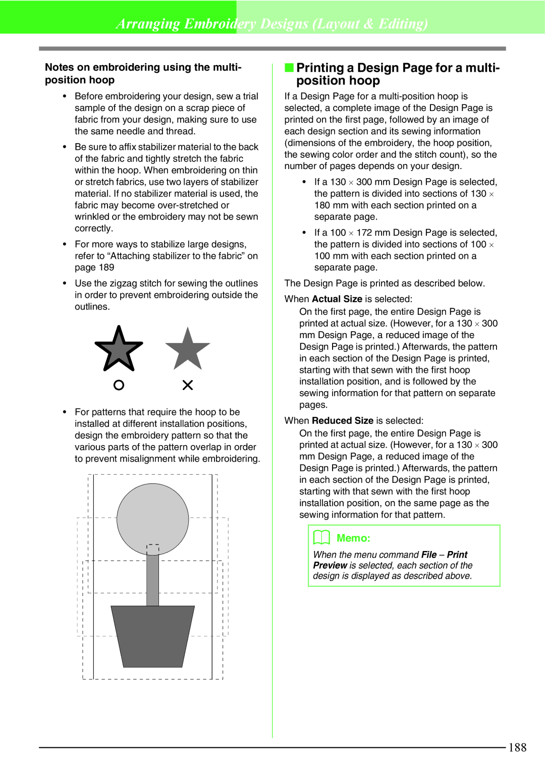 Brother PE-DESIGN V7 instruction manual Printing a Design Page for a multi- position hoop 