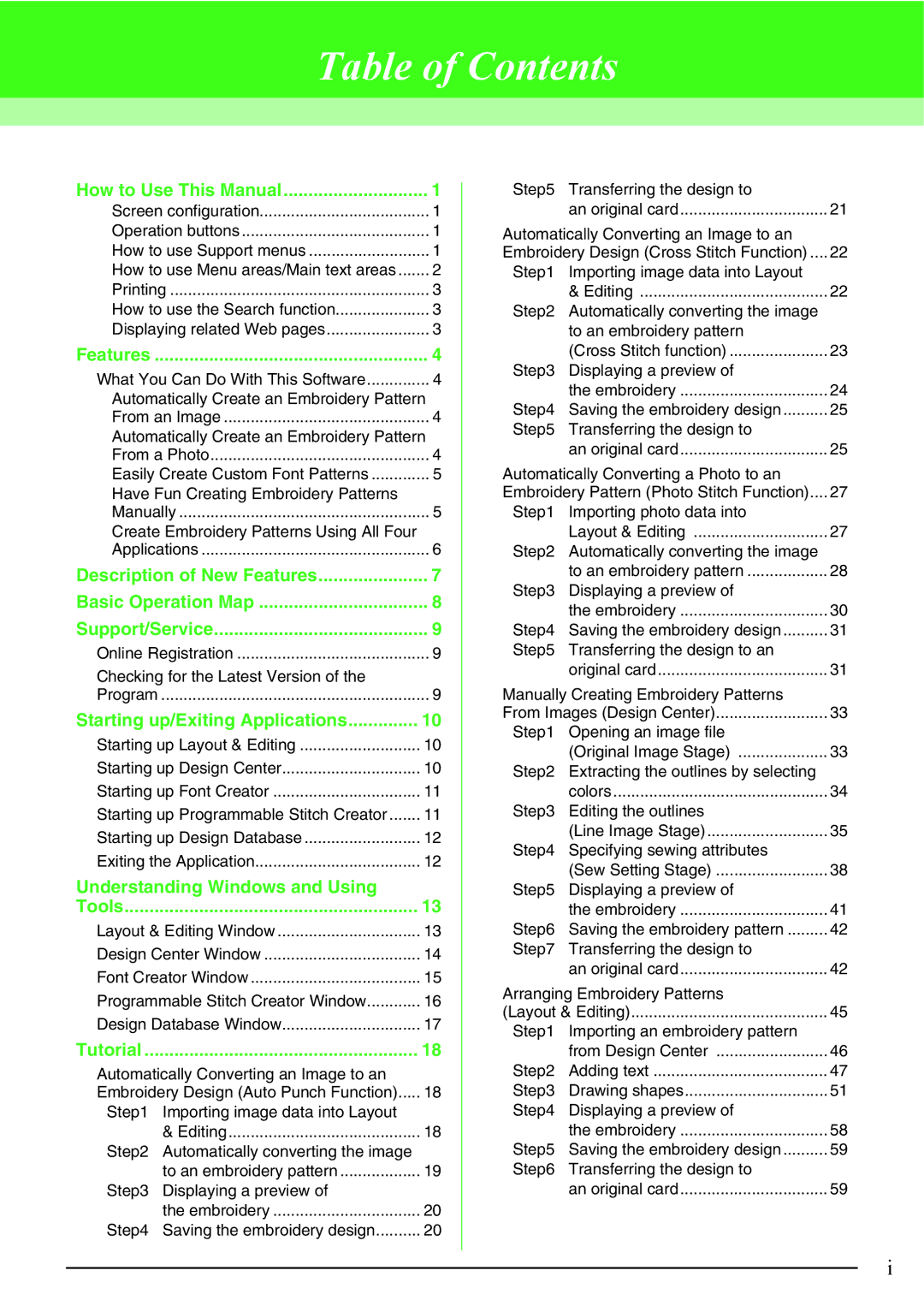 Brother PE-DESIGN V7 instruction manual Table of Contents 