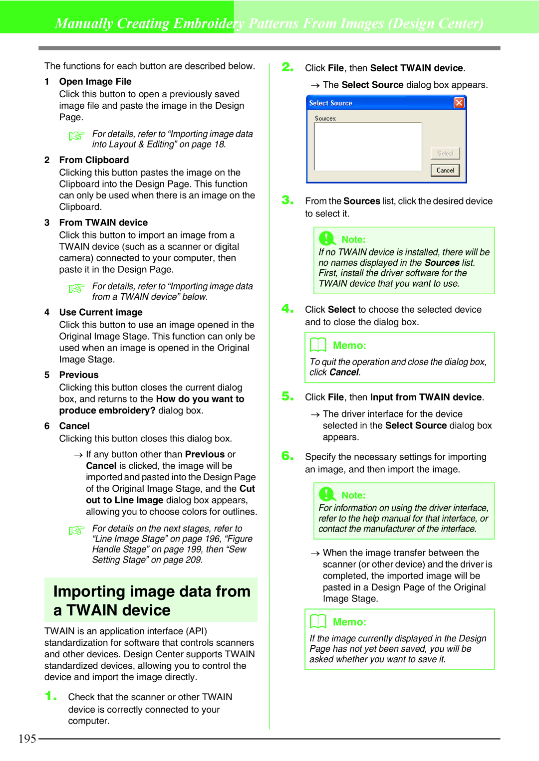 Brother PE-DESIGN V7 instruction manual Importing image data from a Twain device 