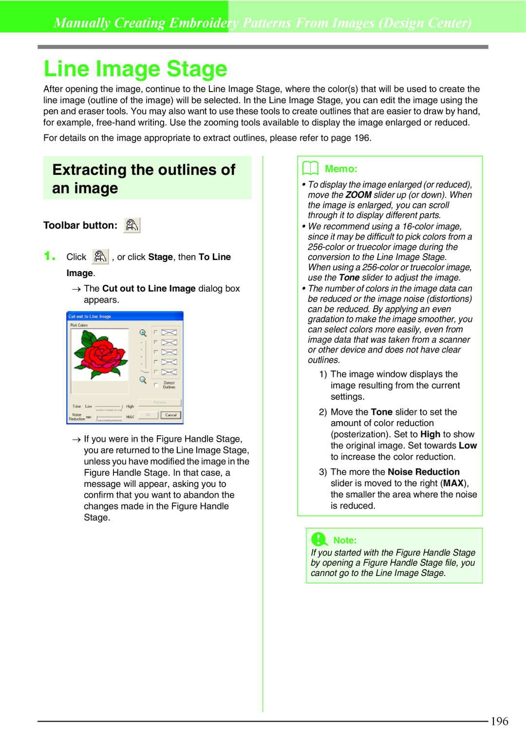 Brother PE-DESIGN V7 Line Image Stage, Extracting the outlines of an image, Click , or click Stage, then To Line Image 