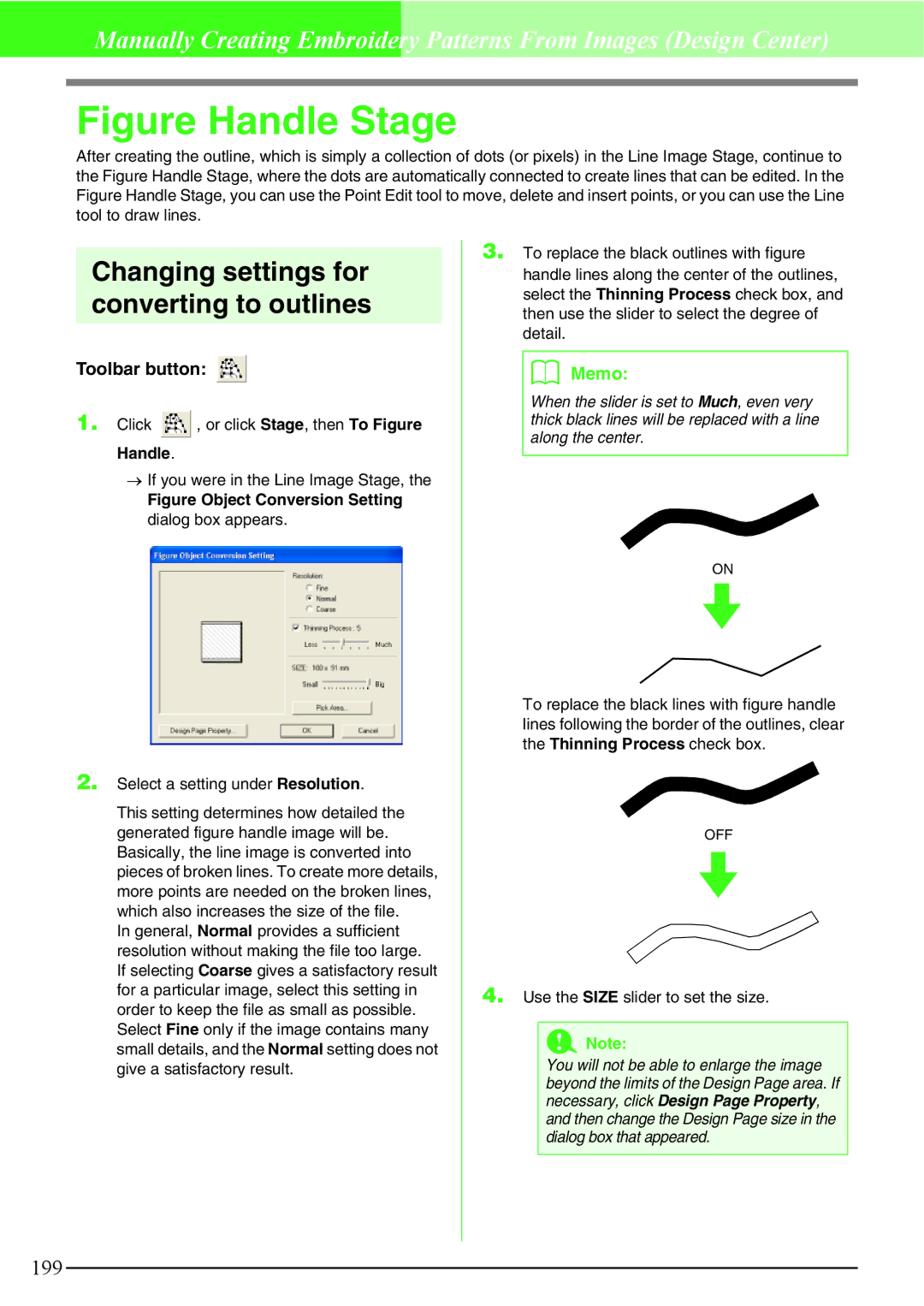 Brother PE-DESIGN V7 instruction manual Changing settings for converting to outlines, Select a setting under Resolution 