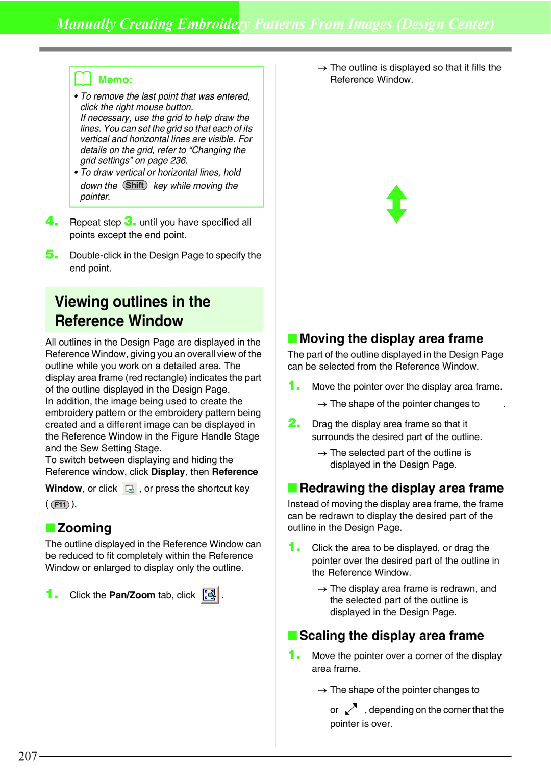 Brother PE-DESIGN V7 instruction manual Viewing outlines Reference Window, Zooming 