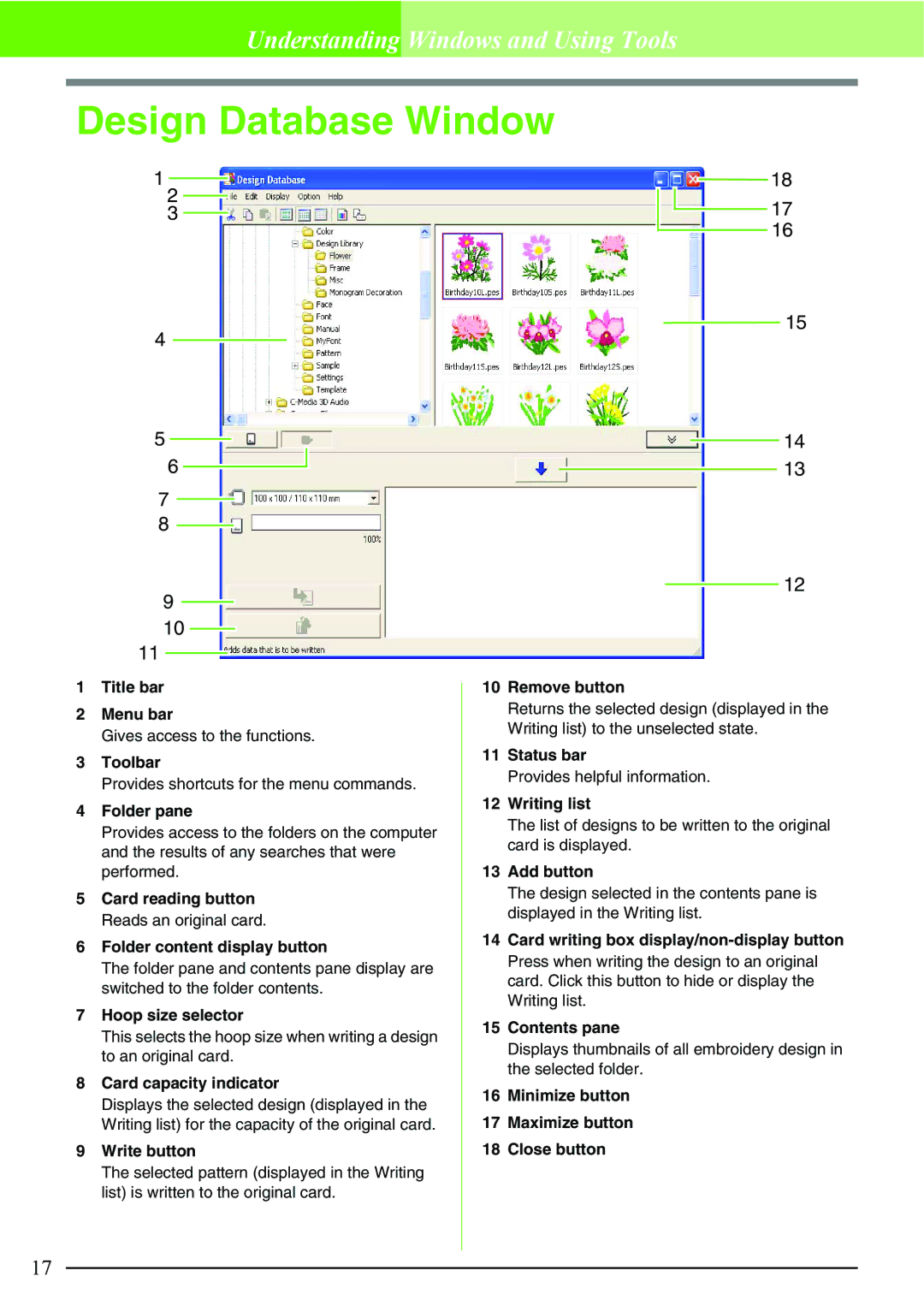 Brother PE-DESIGN V7 instruction manual Design Database Window 