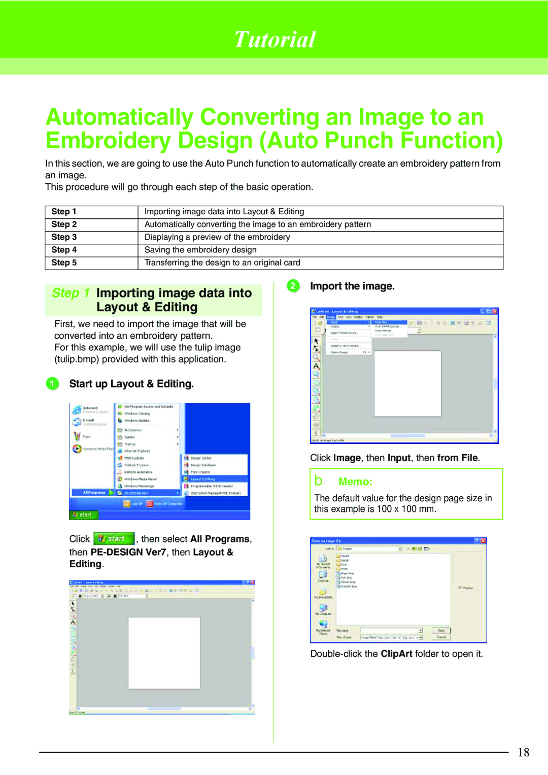 Brother PE-DESIGN V7 Importing image data into Layout & Editing, Start up Layout & Editing, Import the image 