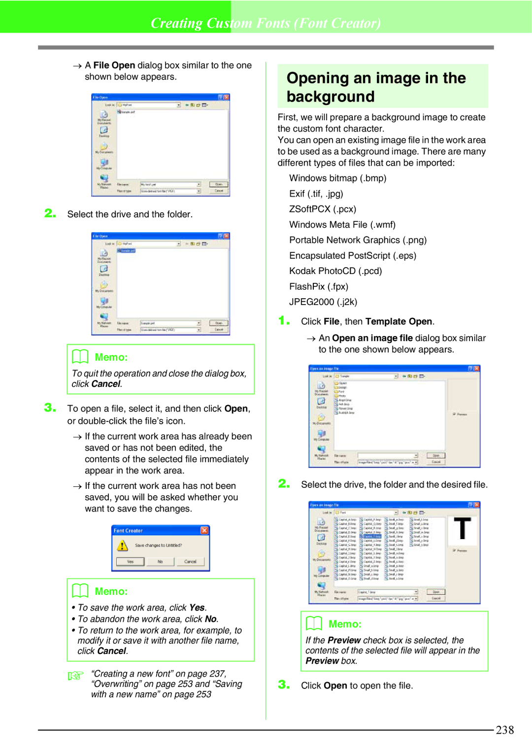 Brother PE-DESIGN V7 Opening an image in the background, Click File, then Template Open, Click Open to open the file 