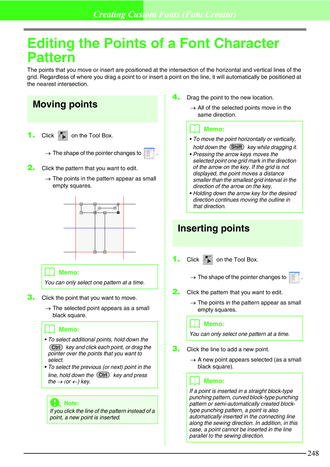 Brother PE-DESIGN V7 Editing the Points of a Font Character Pattern, You can only select one pattern at a time 