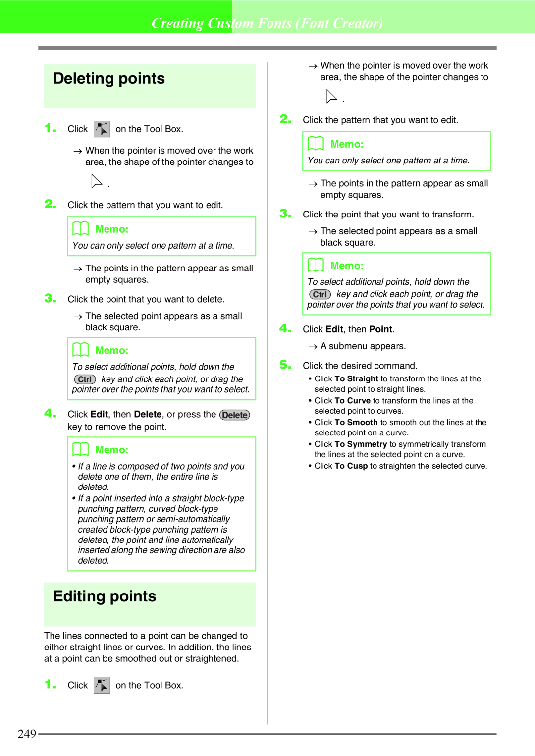 Brother PE-DESIGN V7 instruction manual Deleting points, Editing points 