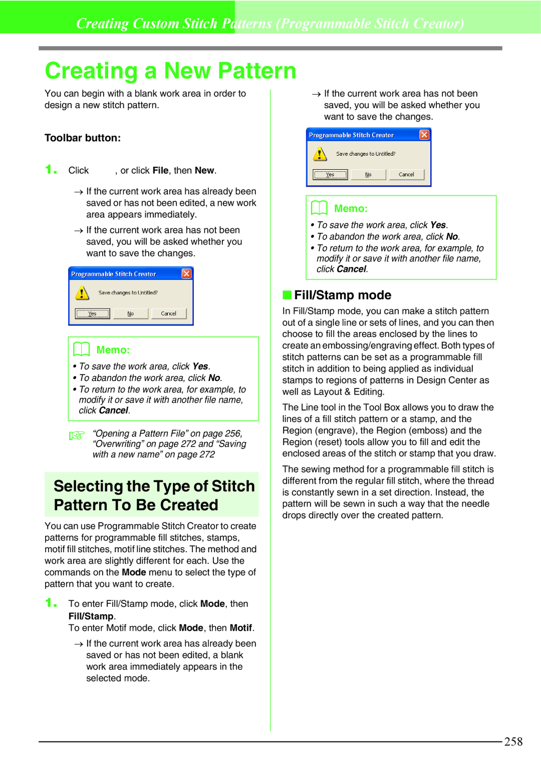 Brother PE-DESIGN V7 instruction manual Creating a New Pattern, Fill/Stamp mode 