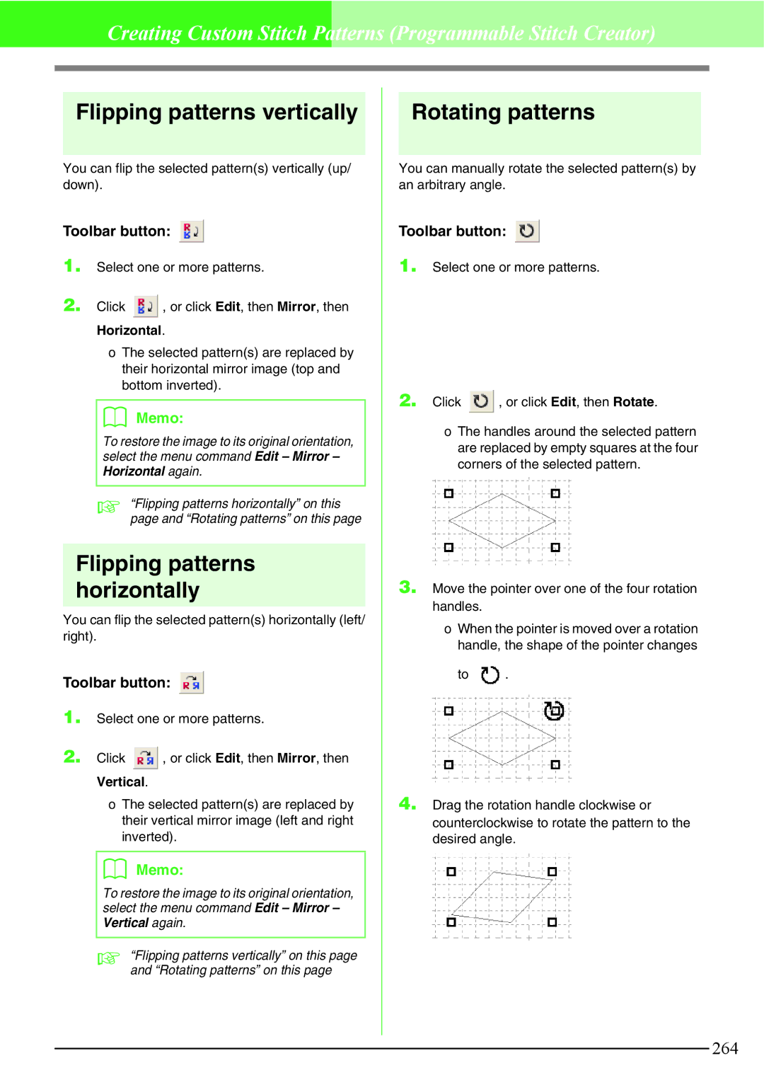 Brother PE-DESIGN V7 instruction manual You can flip the selected patterns vertically up/ down 