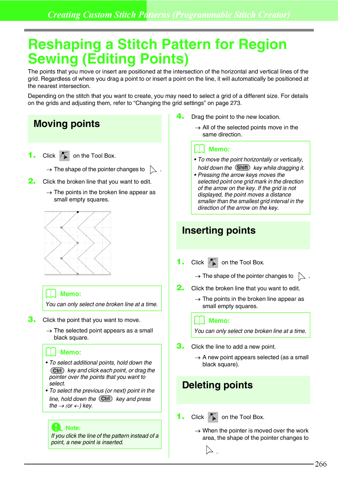 Brother PE-DESIGN V7 instruction manual Reshaping a Stitch Pattern for Region Sewing Editing Points 