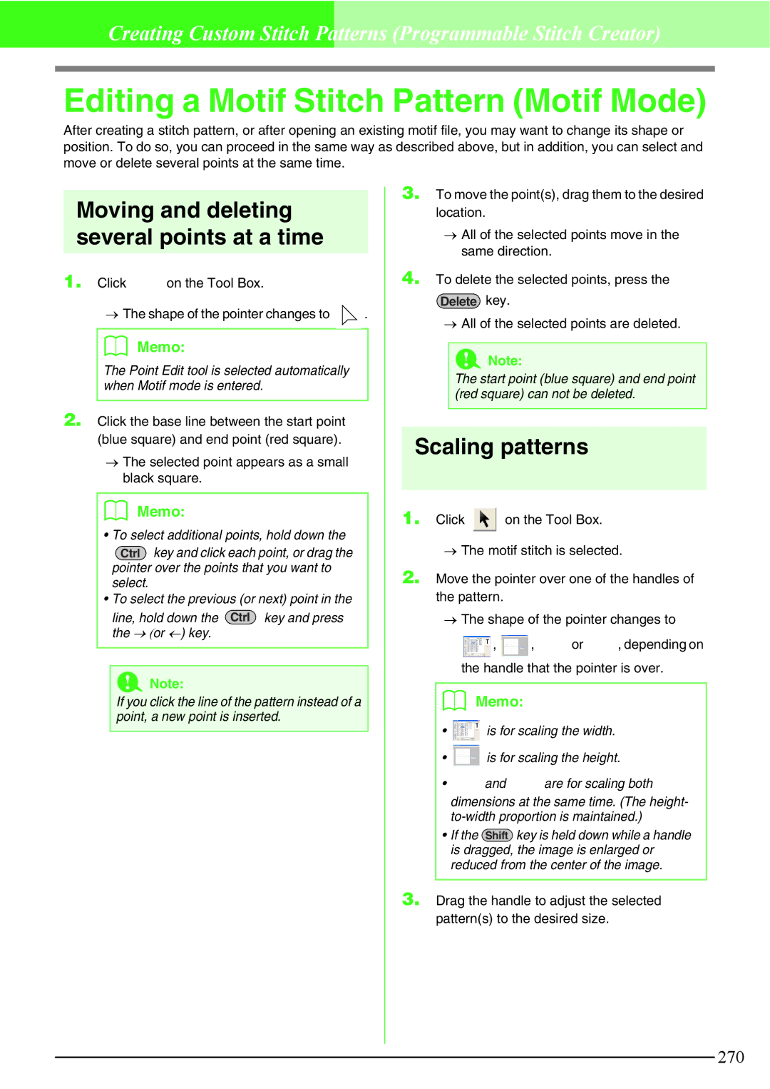 Brother PE-DESIGN V7 Editing a Motif Stitch Pattern Motif Mode, Moving and deleting several points at a time 