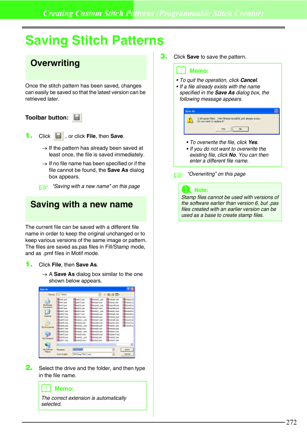 Brother PE-DESIGN V7 instruction manual Saving Stitch Patterns, Click Save to save the pattern 