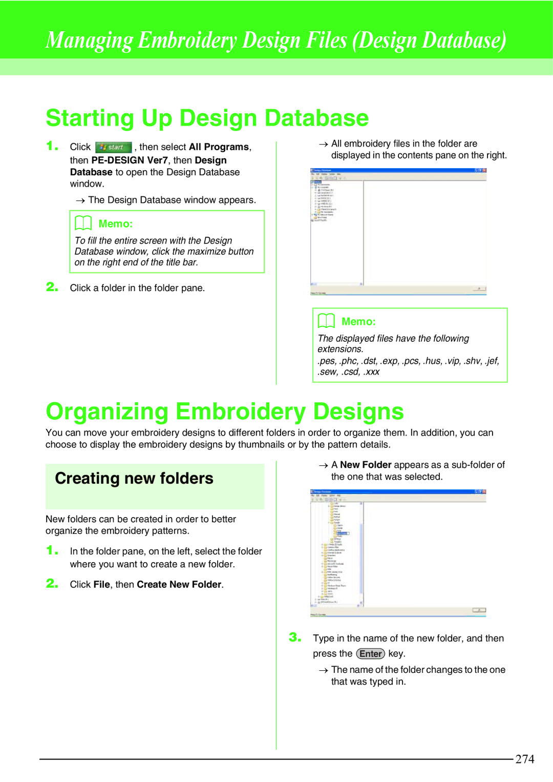 Brother PE-DESIGN V7 Organizing Embroidery Designs, Creating new folders, Click File, then Create New Folder 