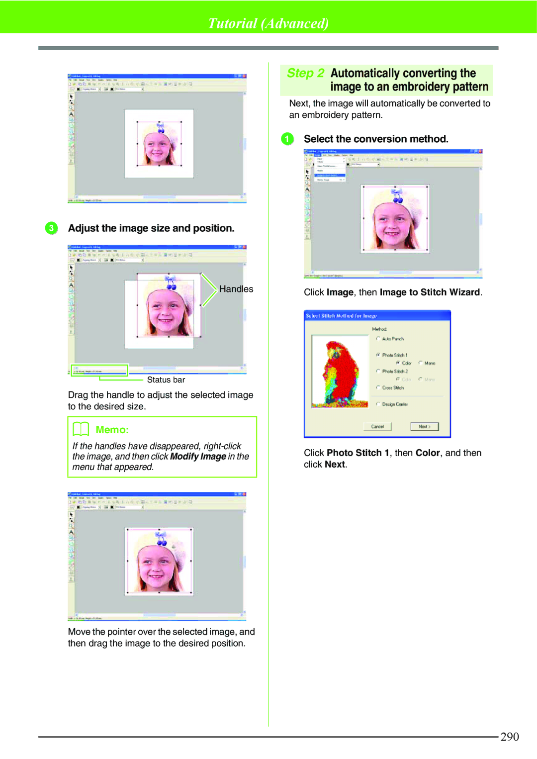 Brother PE-DESIGN V7 instruction manual Tutorial Advanced, Handles 