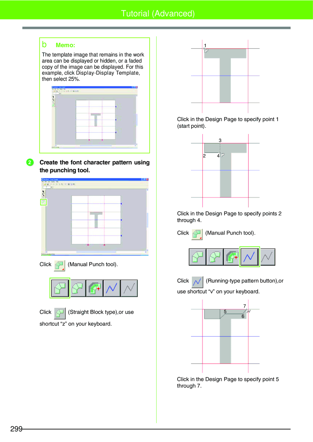 Brother PE-DESIGN V7 instruction manual Create the font character pattern using the punching tool 