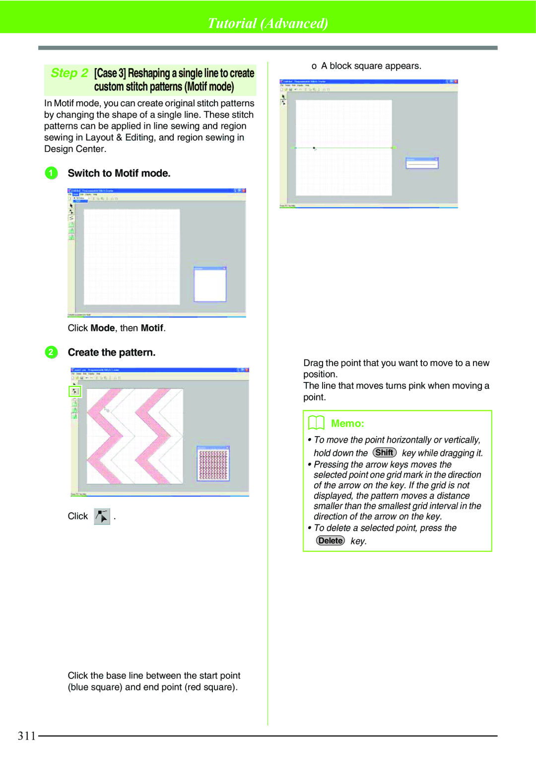 Brother PE-DESIGN V7 instruction manual Switch to Motif mode, Create the pattern, Click Mode, then Motif 