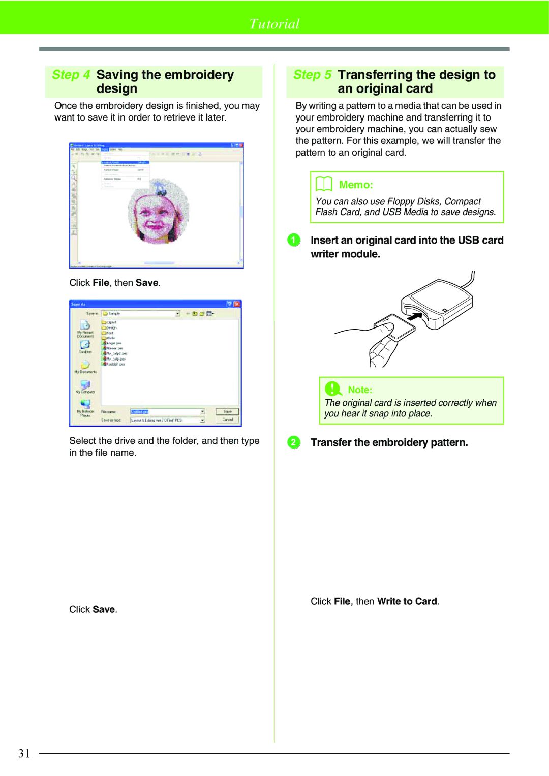 Brother PE-DESIGN V7 instruction manual Saving the embroidery design, Transfer the embroidery pattern 