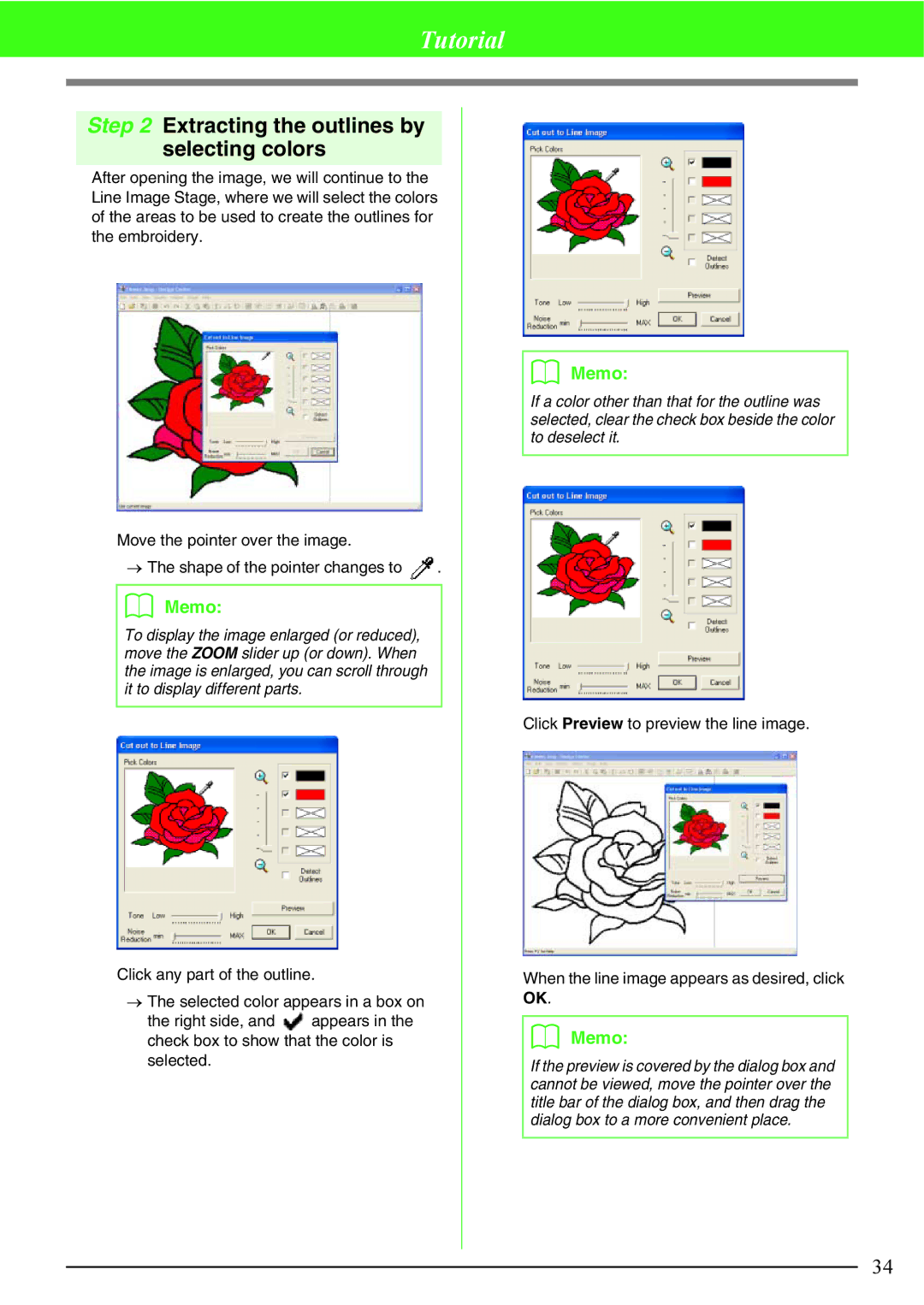 Brother PE-DESIGN V7 instruction manual Extracting the outlines by selecting colors 