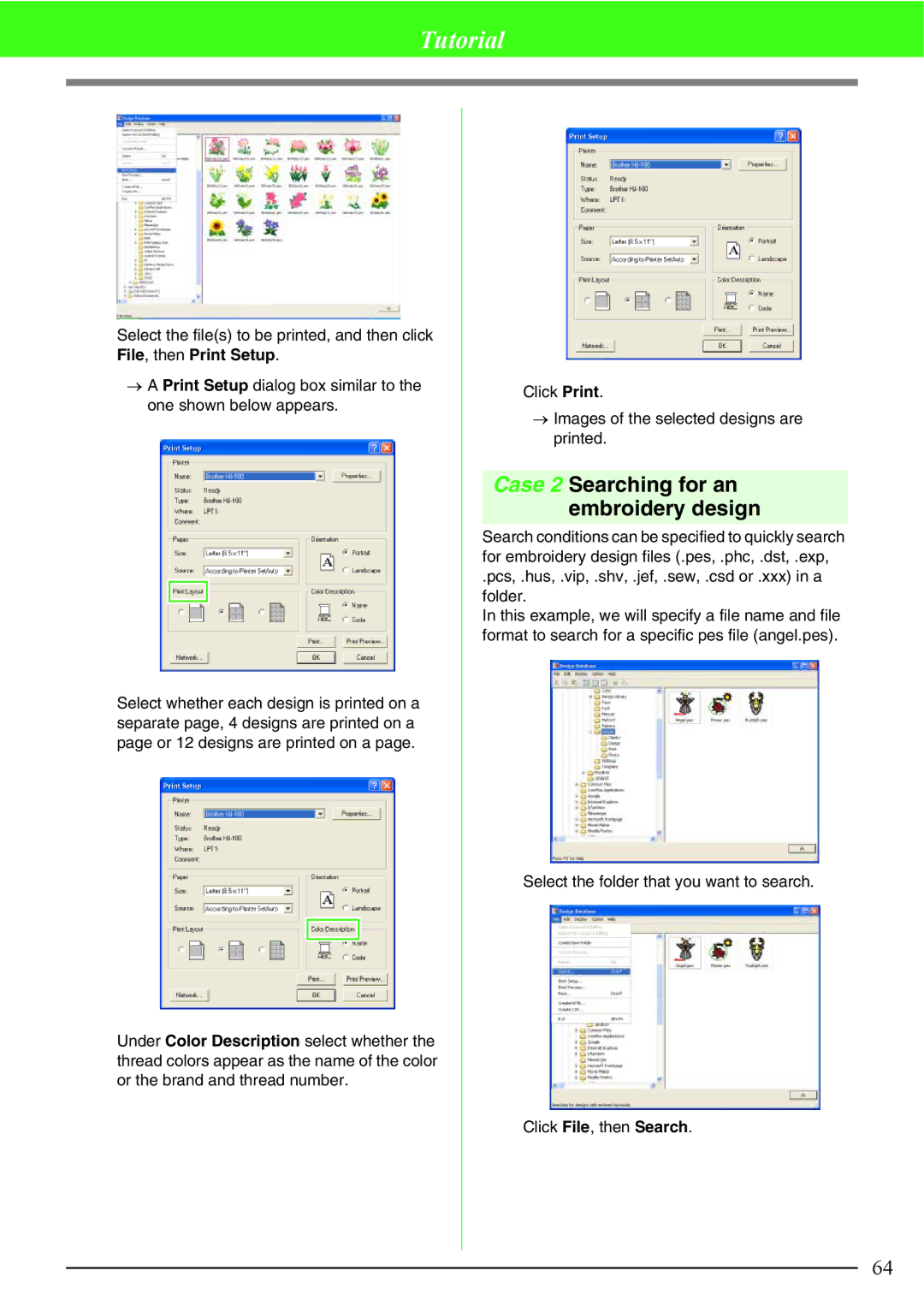 Brother PE-DESIGN V7 instruction manual Case 2 Searching for an embroidery design 