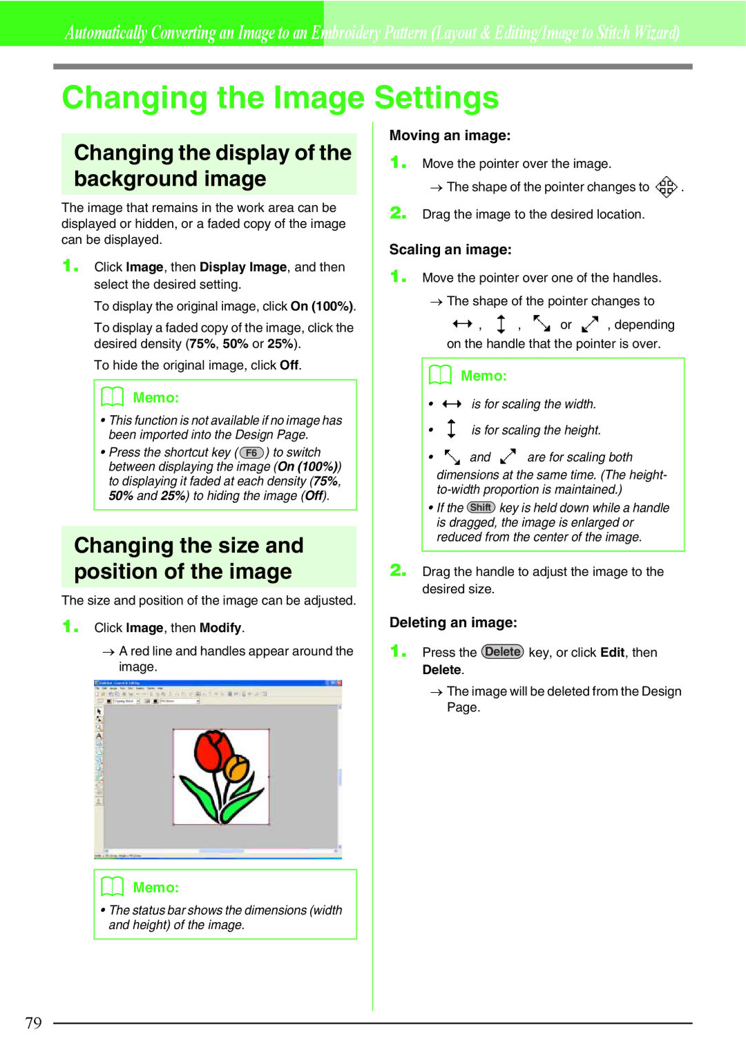 Brother PE-DESIGN V7 instruction manual Changing the Image Settings, Changing the display of the background image 