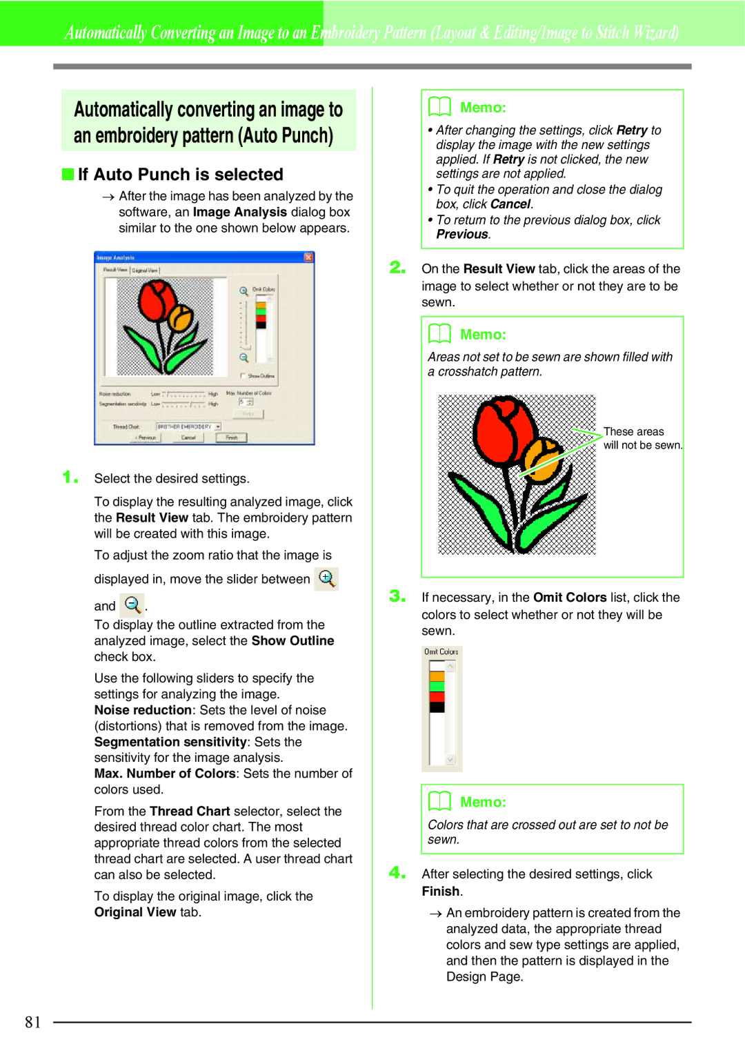 Brother PE-DESIGN V7 instruction manual If Auto Punch is selected, Max. Number of Colors Sets the number of colors used 