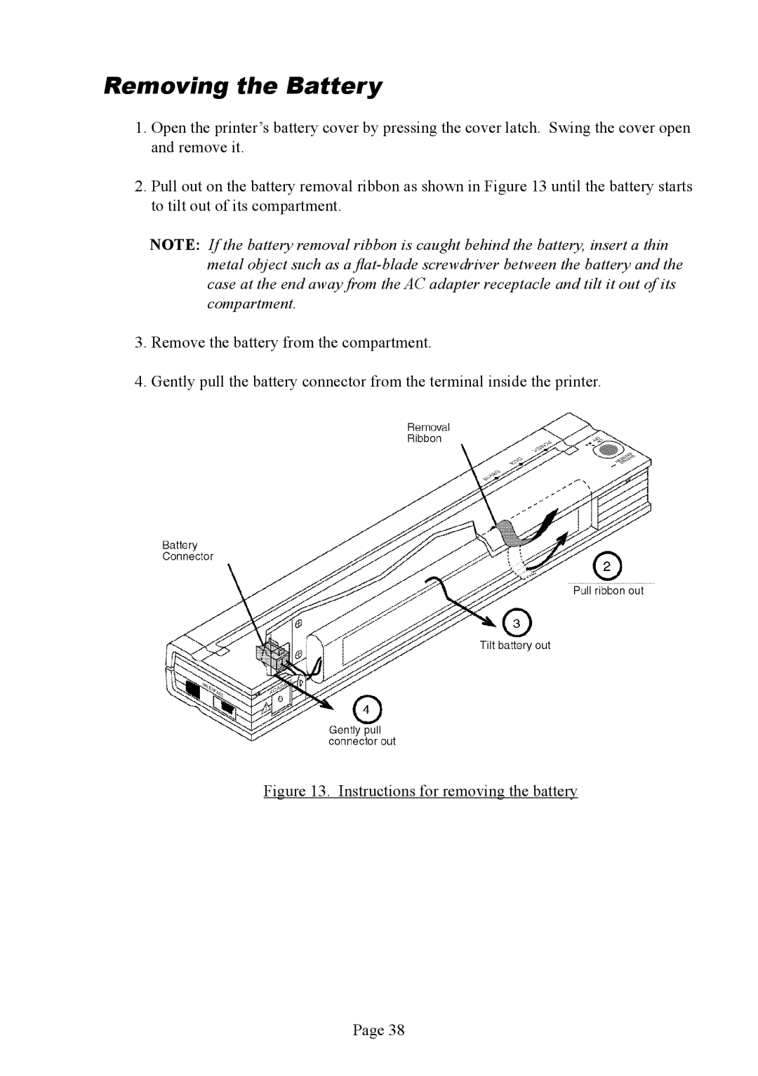 Brother PJ-522 manual Removing the Battery, Instructions for removing the battery 