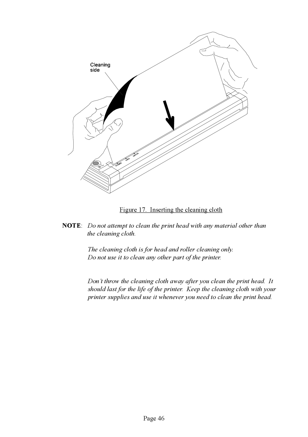 Brother PJ-522 manual Inserting the cleaning cloth 