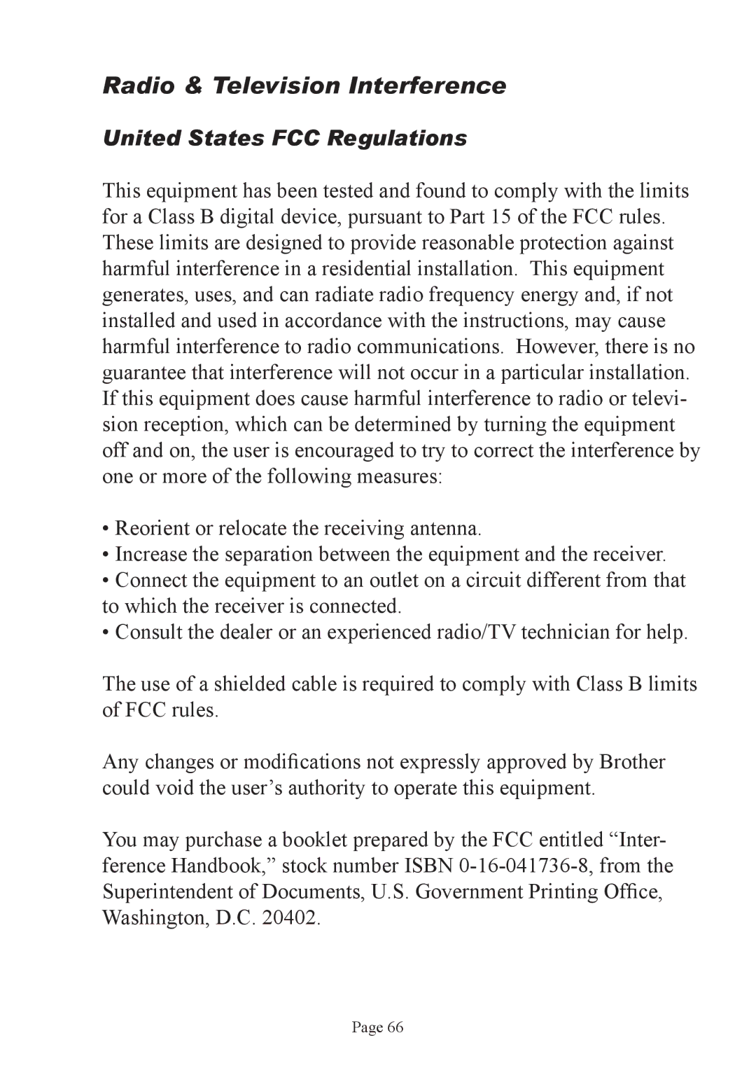 Brother PJ-522 manual Radio & Television Interference, United States FCC Regulations 