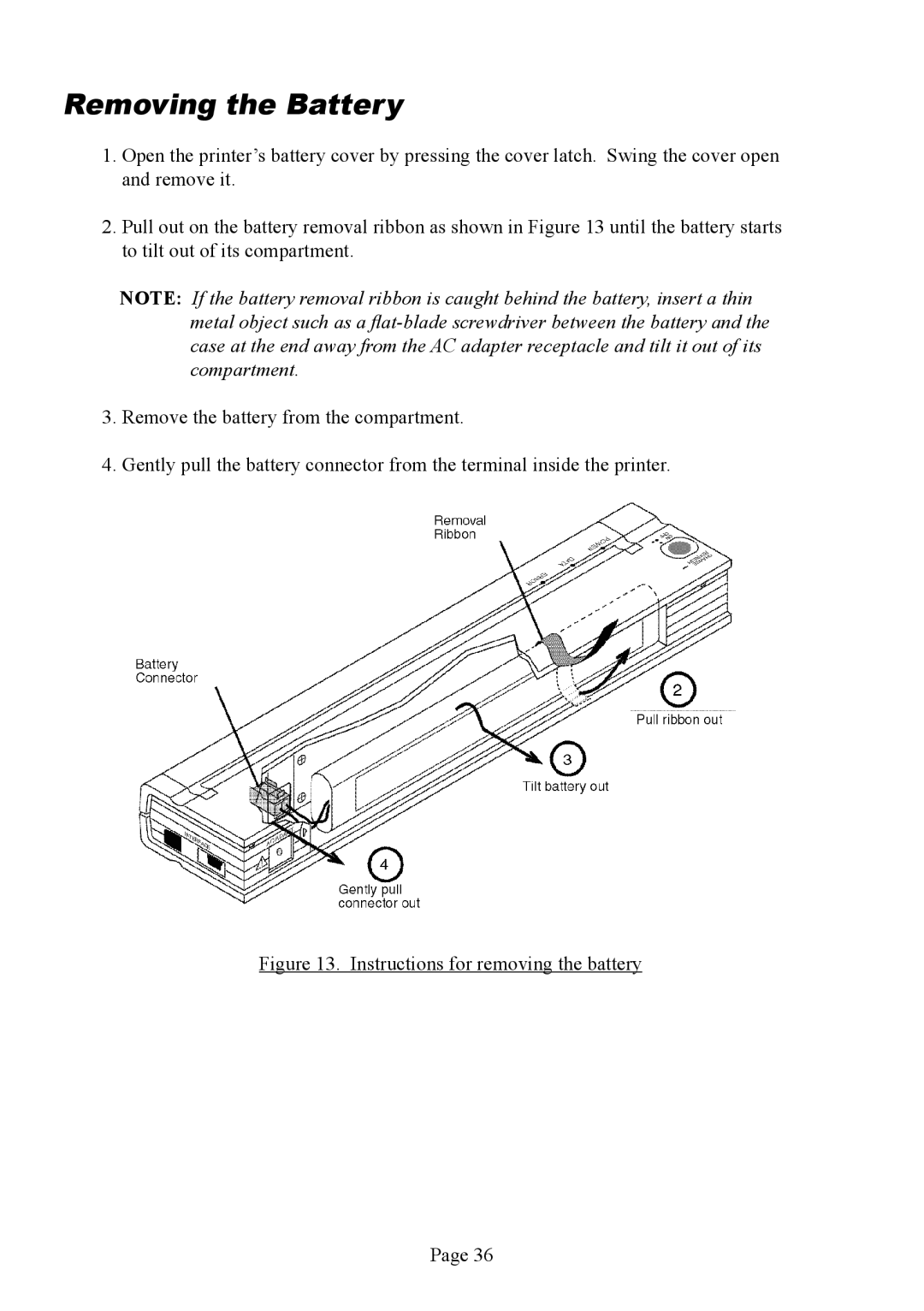 Brother PJ-523, PJ-563, PJ-562 manual Removing the Battery, Instructions for removing the battery 