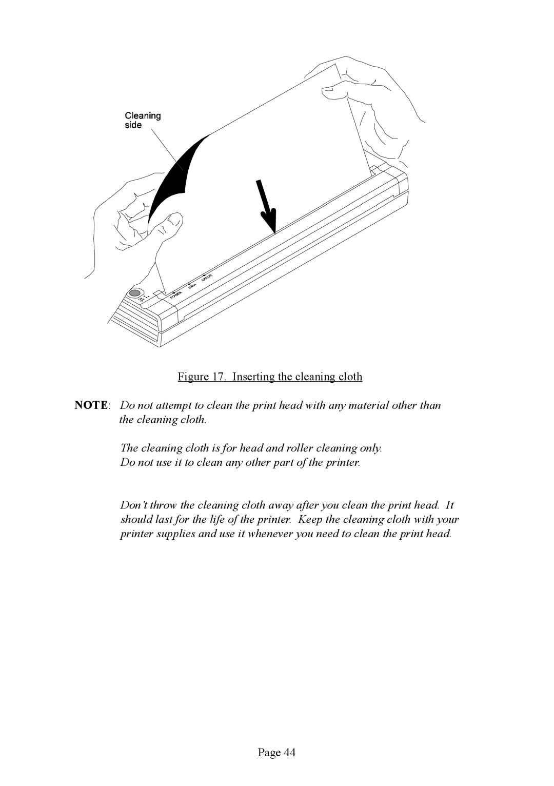 Brother PJ-563, PJ-523, PJ-562 manual Inserting the cleaning cloth 