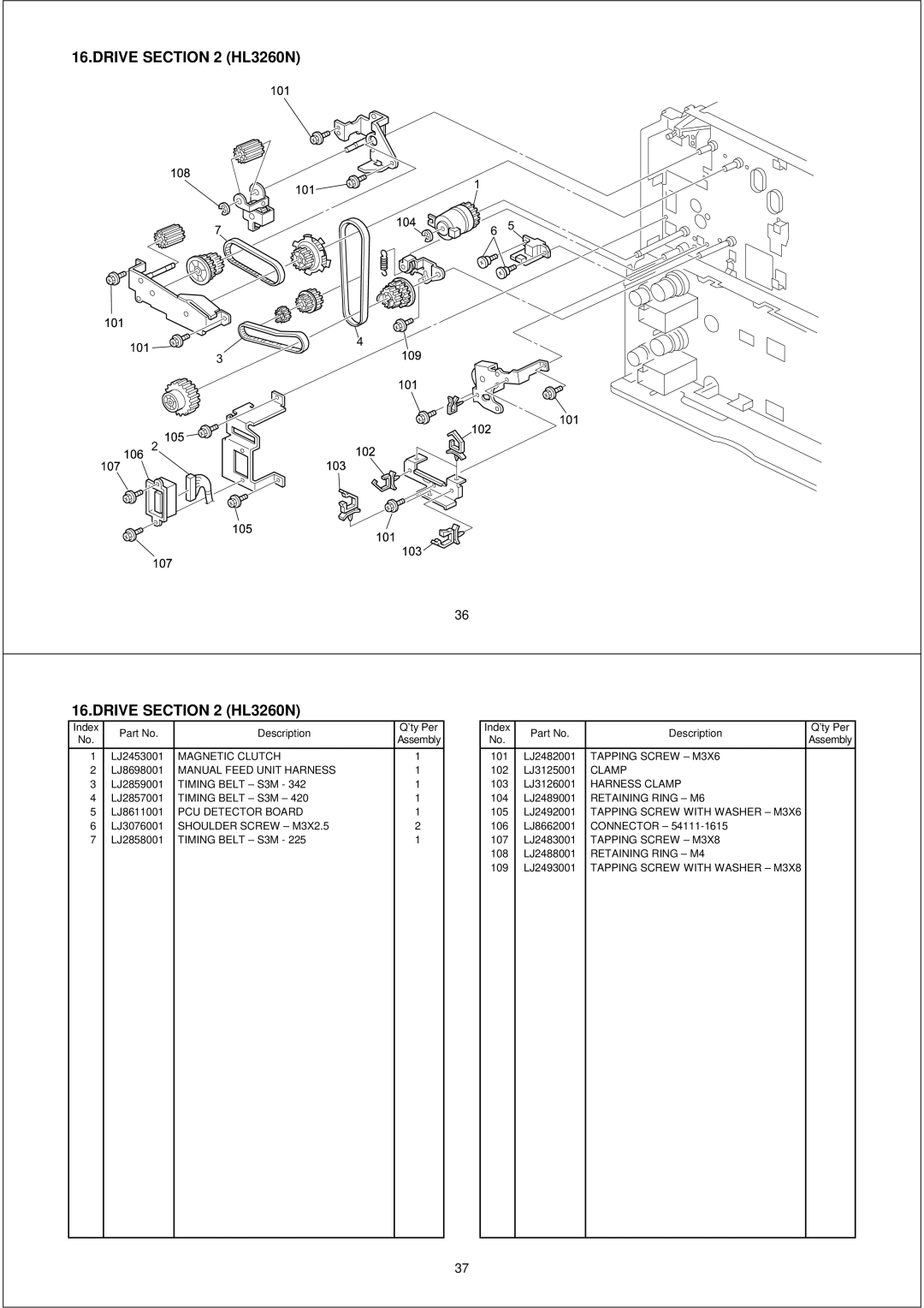 Brother PL-PRN015 Magnetic Clutch, Manual Feed Unit Harness, Harness Clamp, PCU Detector Board, Shoulder Screw M3X2.5 