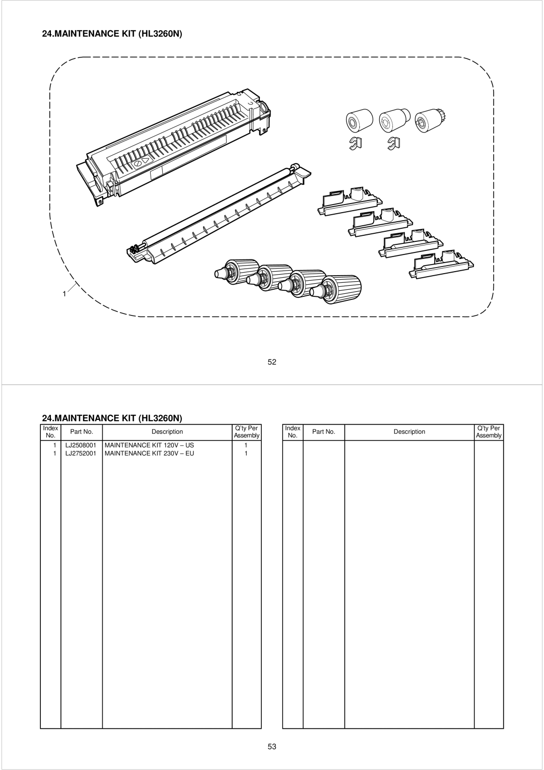 Brother PL-PRN015 manual Maintenance KIT HL3260N, Maintenance KIT 120V US, Maintenance KIT 230V EU 