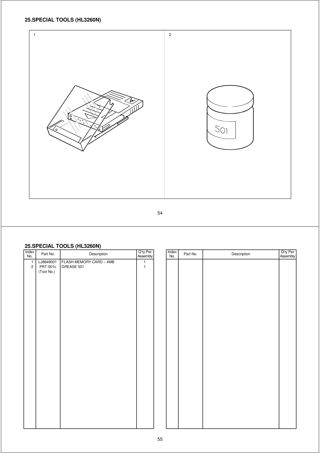 Brother PL-PRN015 manual Special Tools HL3260N, Flash Memory Card 4MB, Grease 