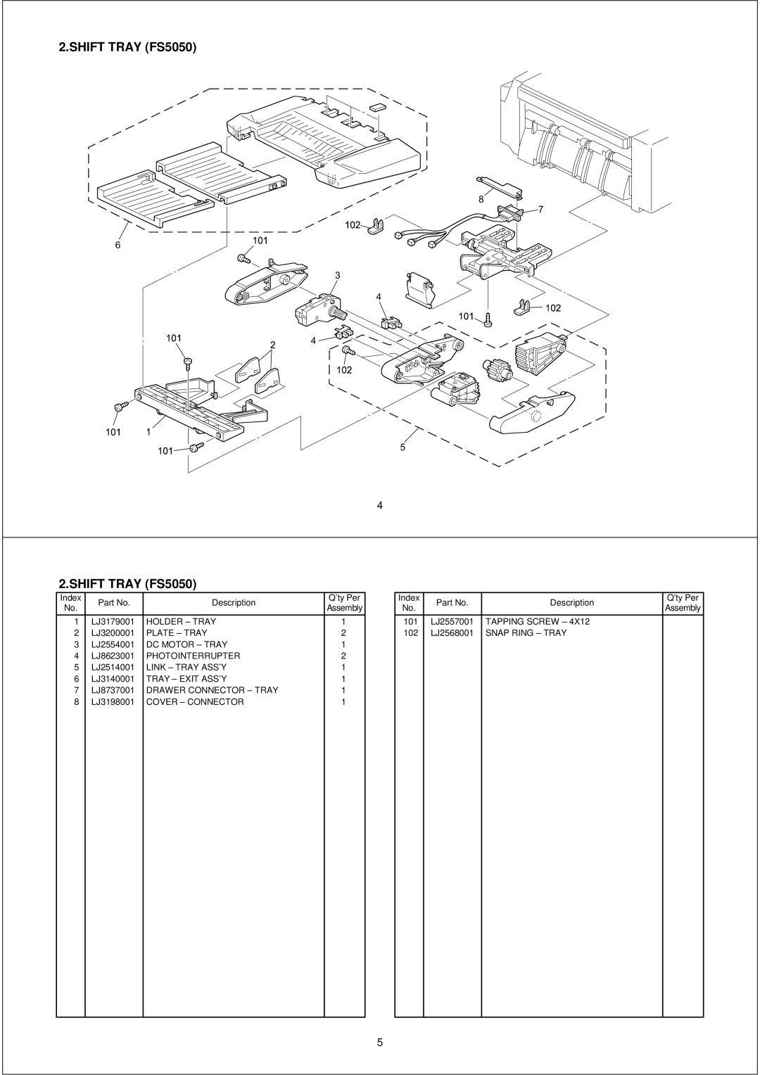 Brother PL-PRN015 manual Shift Tray FS5050 