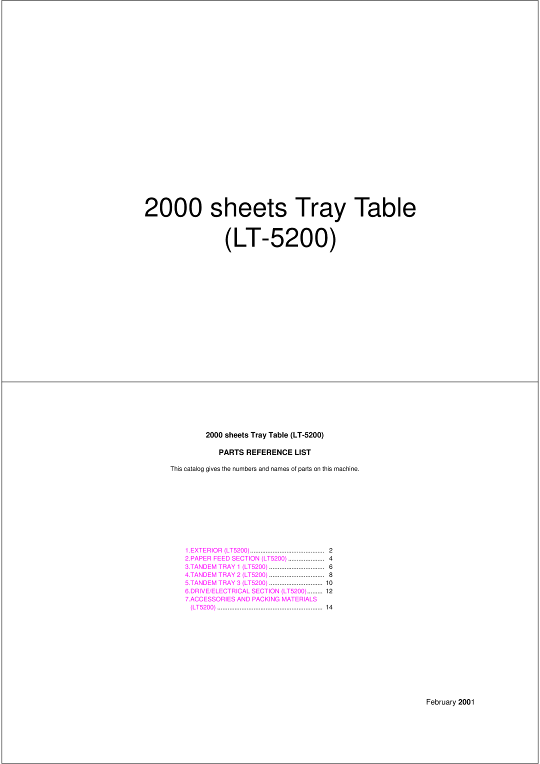 Brother PL-PRN015 manual Sheets Tray Table LT-5200 