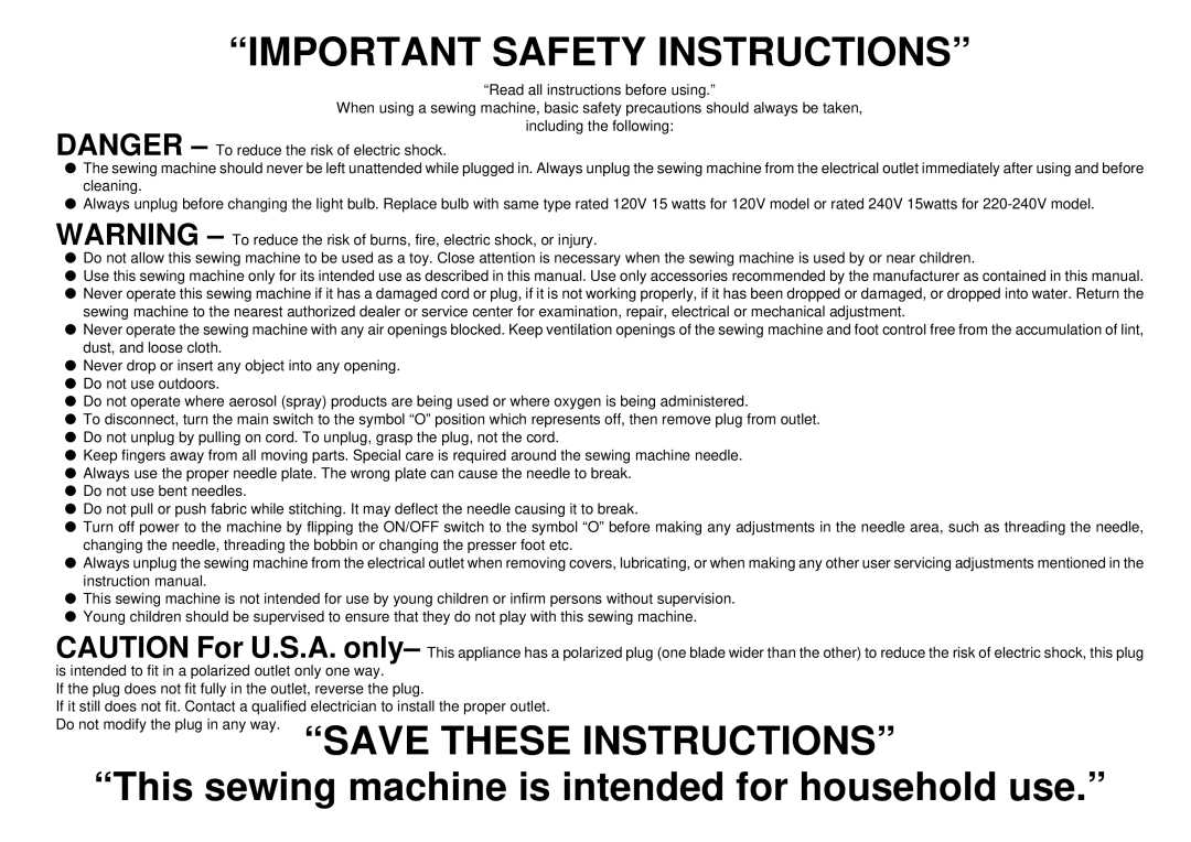 Brother PQ-1500 operation manual Important Safety Instructions 