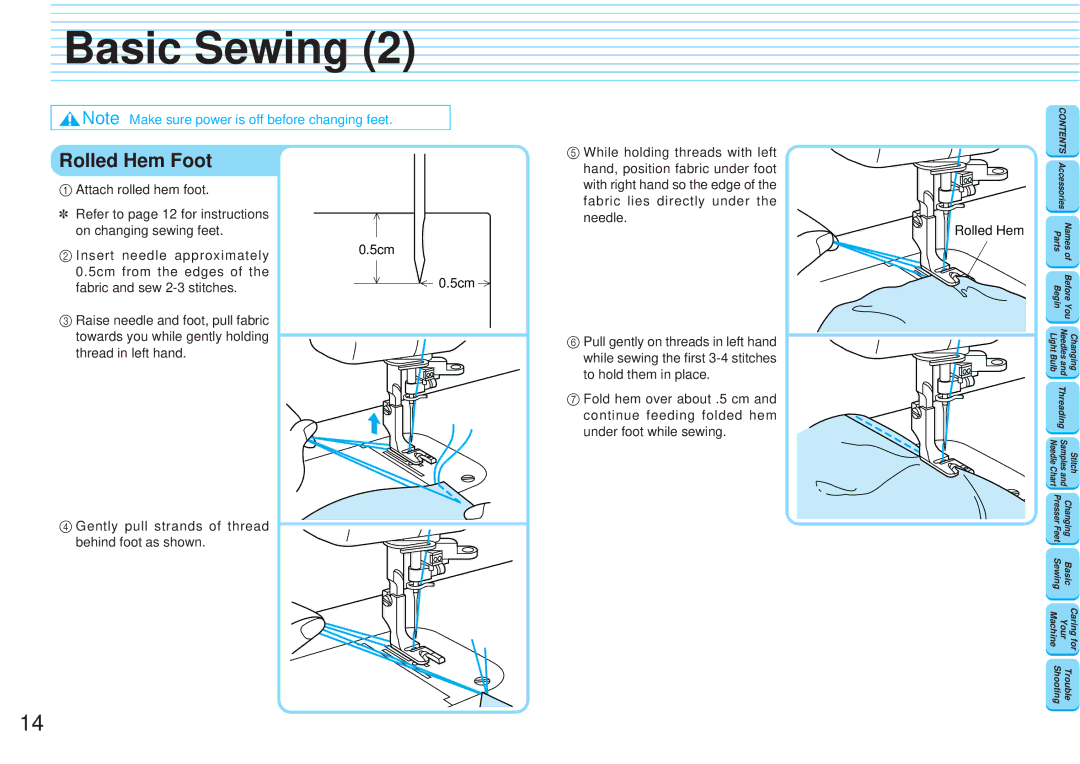 Brother PQ1300 operation manual 148, Rolled Hem Foot 