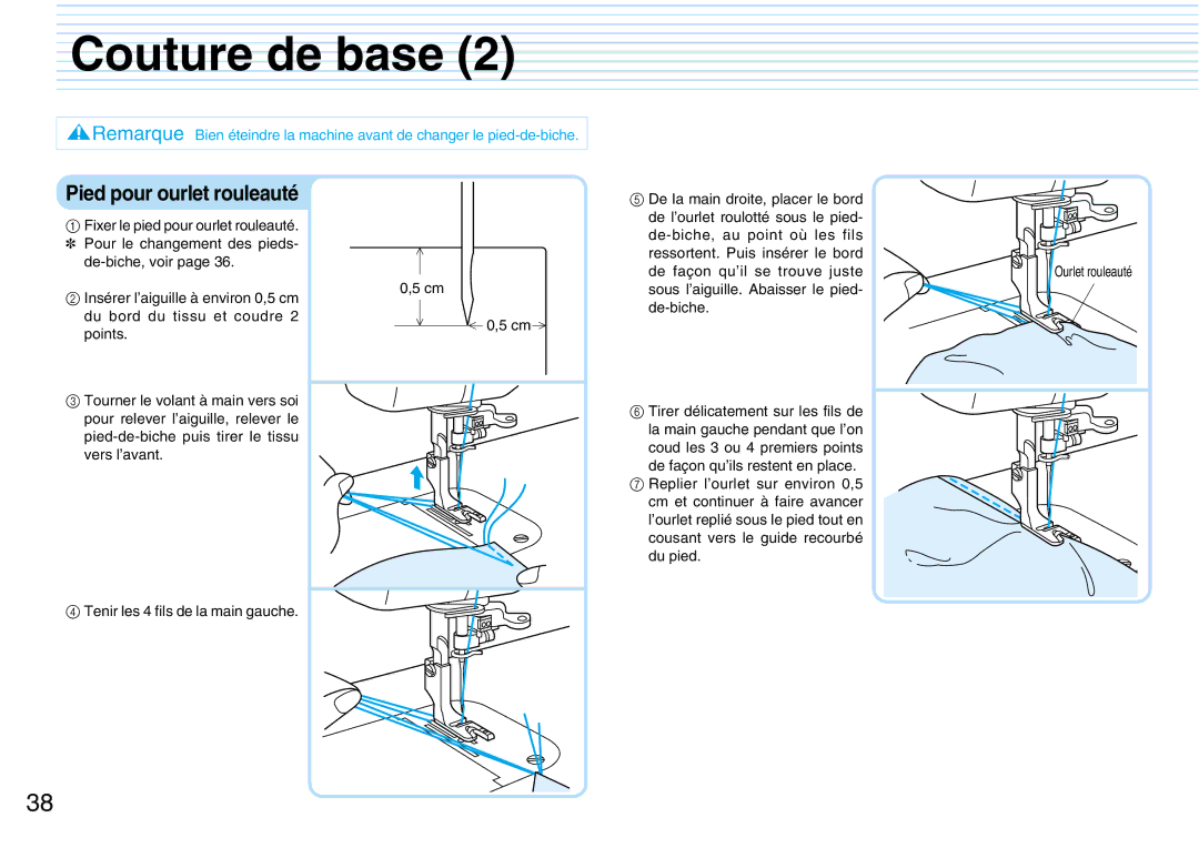 Brother PQ1500S operation manual Pied pour ourlet rouleauté 