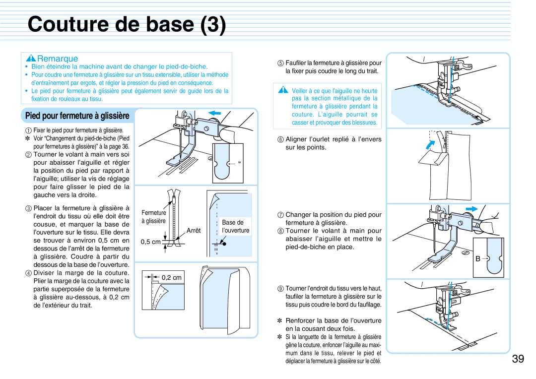 Brother PQ1500S operation manual Bien éteindre la machine avant de changer le pied-de-biche 