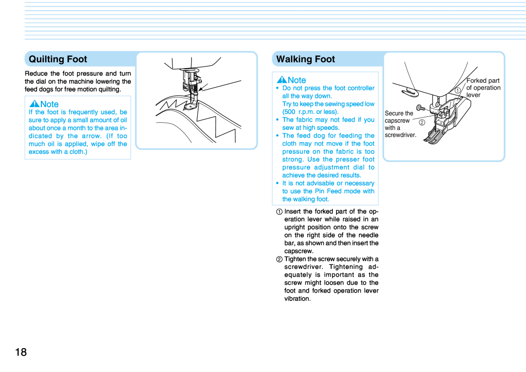 Brother PQ1500S operation manual Quilting Foot, Walking Foot 