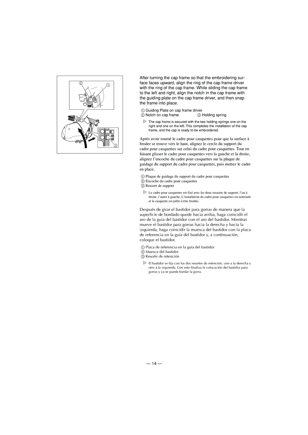 Brother PR-600/600C manual Guiding Plate on cap frame driver Notch on cap frame 