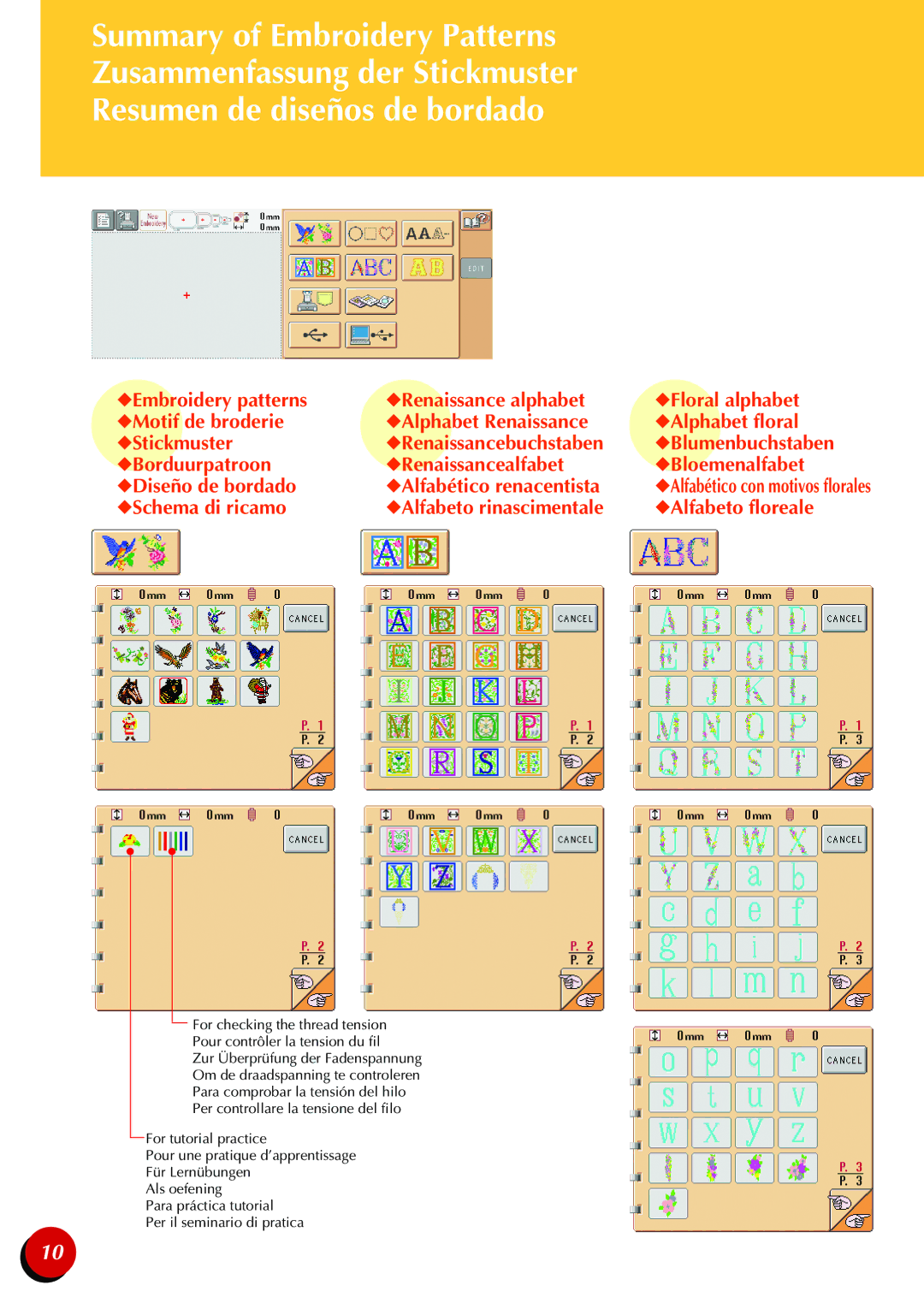 Brother PR-600II manual Schema di ricamo Alfabeto rinascimentale Alfabeto floreale 