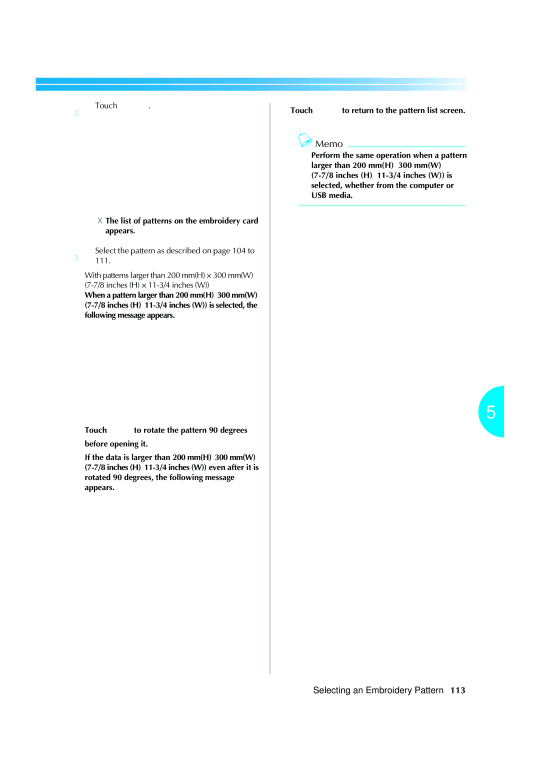 Brother PR-620 operation manual List of patterns on the embroidery card appears 