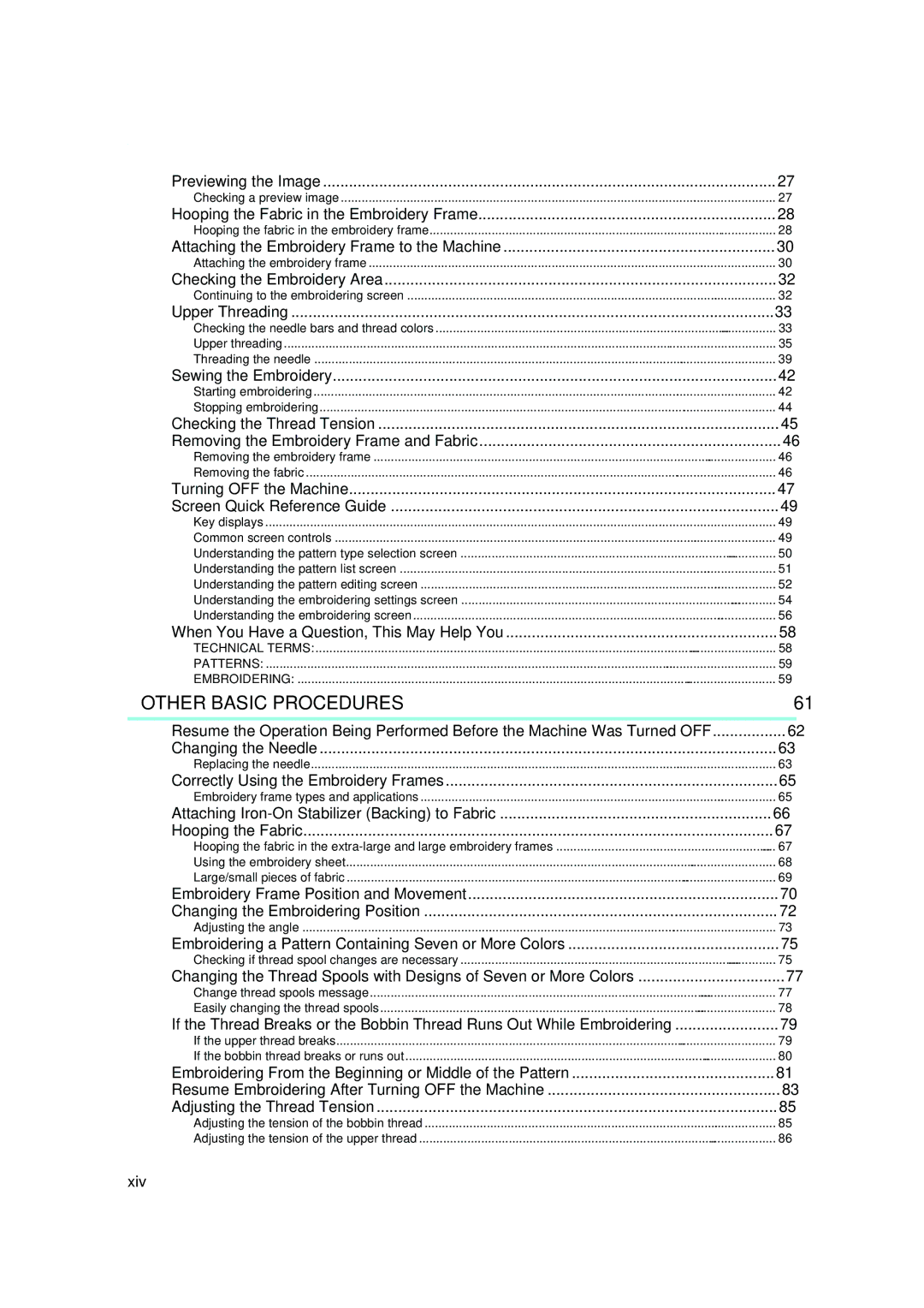 Brother PR-620 operation manual Xiv 