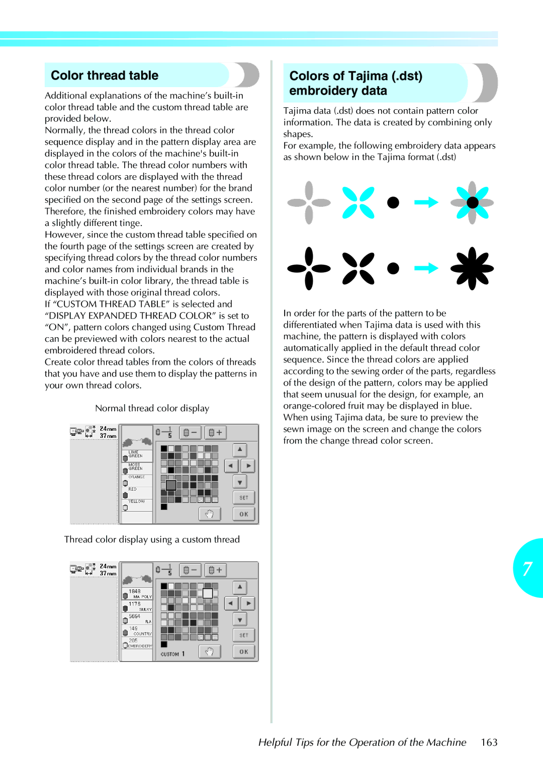 Brother PR-620 operation manual Color thread table, Colors of Tajima .dst embroidery data 